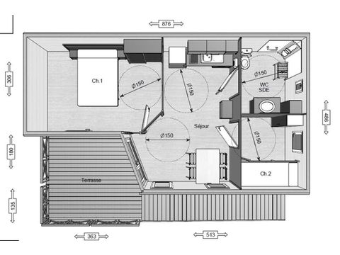 CHALET 4 personnes - Chalet Confort PMR 2 chambres 35m² + Terrasse intégrée + TV