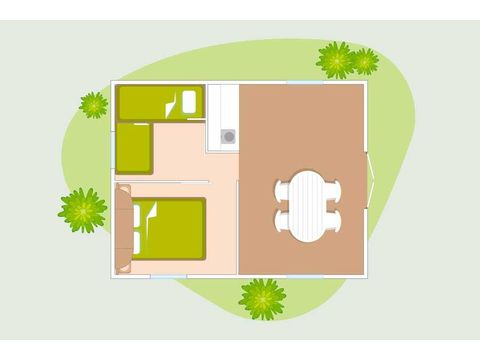 BUNGALOW TOILÉ 5 personnes - MINI 21-2 (Tithome)  >10ans - SANS SANITAIRE - maxi 4 adultes (lits superposés) - 2 chambres, environ 21m²
