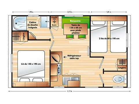 MOBILHOME 4 personnes - CLASSIC 22-2  >10ans - maxi 4 adultes - TV, 2 chambres, environ 22m²