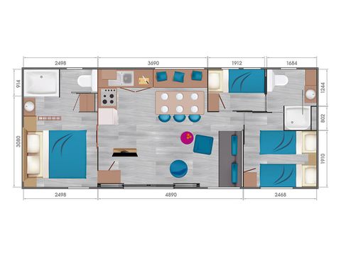 MOBILHOME 8 personnes - Lodge Les Voiles 59m² Premium (4 chambres)