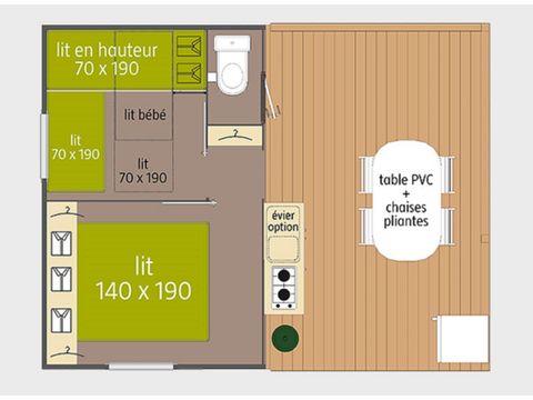 Bungalow toilé 4 personnes - Tithome - 2 chambres - 21m² Prix pour 2 personnes