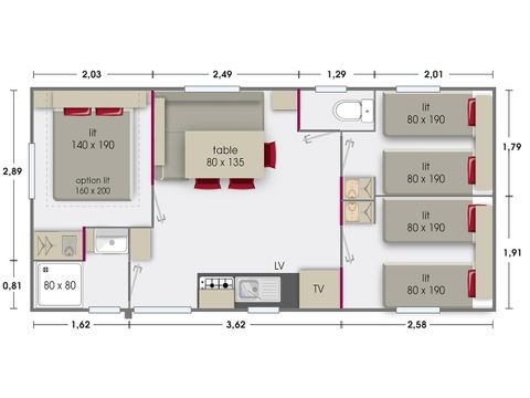 MOBILHOME 6 personnes - Type 4 - LODGE 8073 Grand Confort