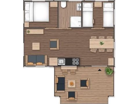 Tente en toile et en bois 5 personnes - SAFARI LODGE - 40m²- 2 chambres