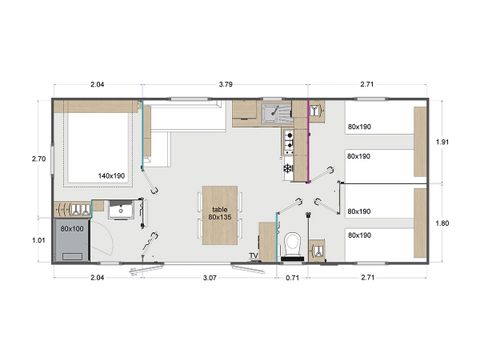 MOBILHOME 6 personnes -  - 3 chambres - TV