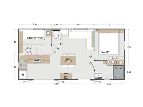 MOBILHOME 4 personnes - Confort - 2 chambres - TV
