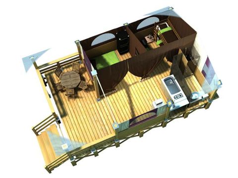 Tente en toile et en bois 5 personnes - Lodge - NIAGARA 40m² avec salle de bain