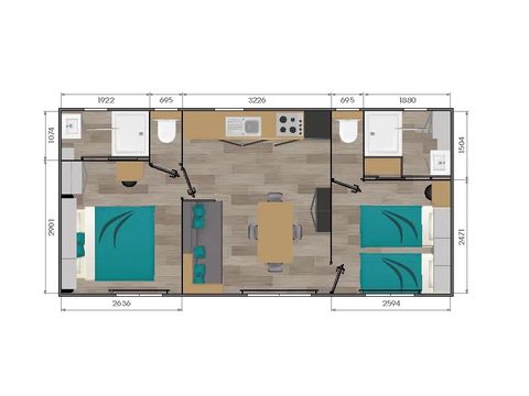 Mobilhome 4 personnes - MH - 2 chambres - 2 salles de bain - PREMIUM 4/6 pers 1/6 pers